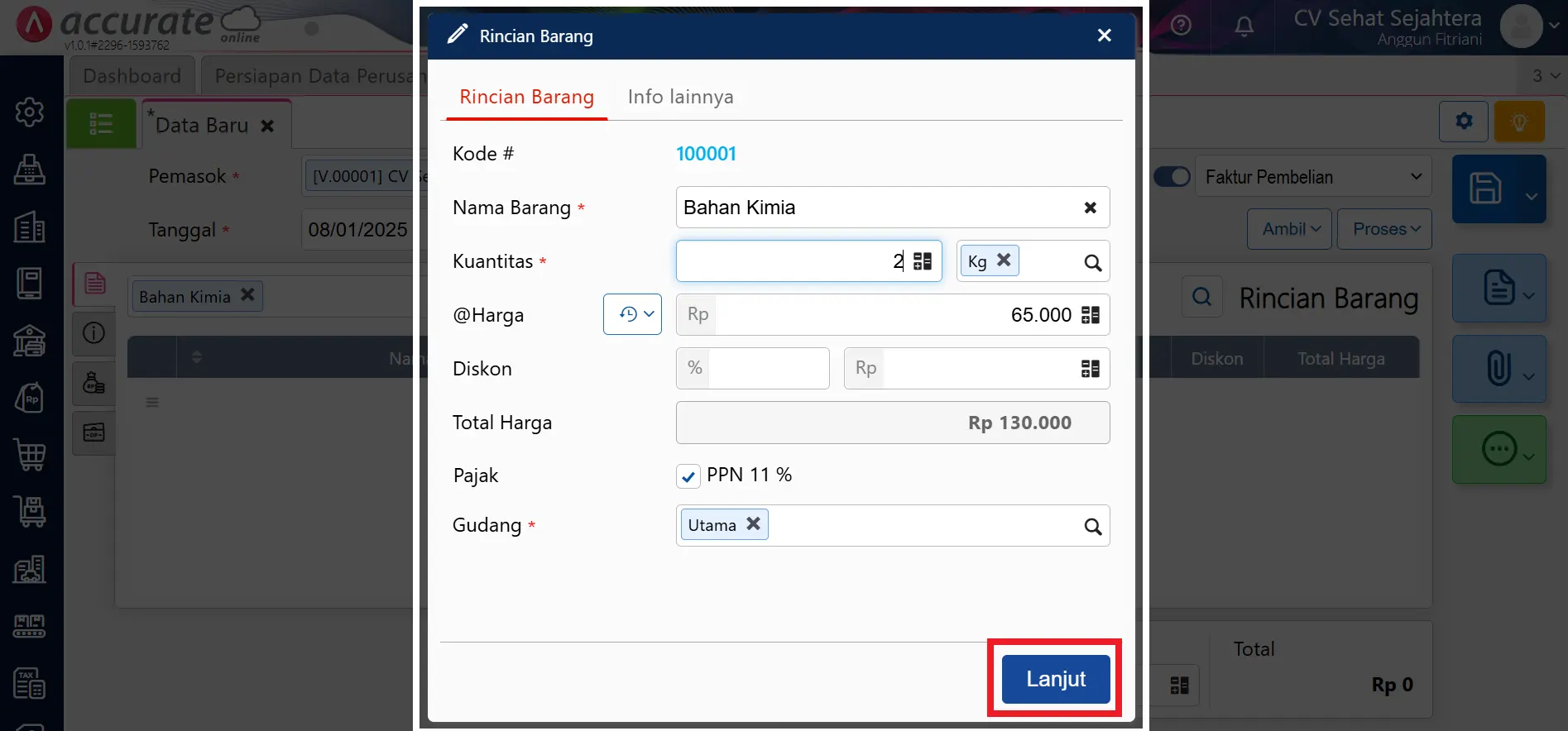 membuat faktur pembelian Accurate Online